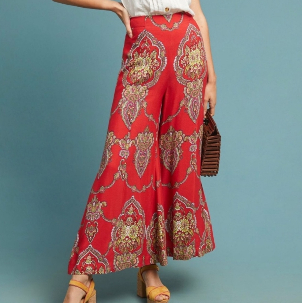 Anthropologie Manon Flared Wide Leg Floral Pants Size 12